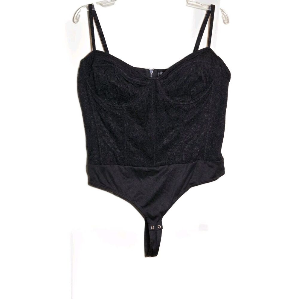 Johnny Wujek Black Lace Corset Bustier Women's Sz 18 PL Bodysuit Festival Party